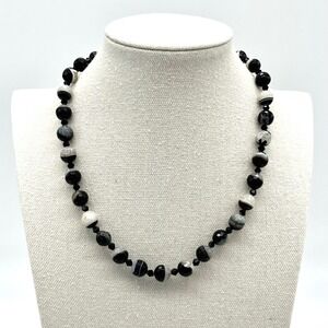 Beaded Necklace Black Gray‎ Agate Stone Magnetic Clasp Fashion Jewelry
